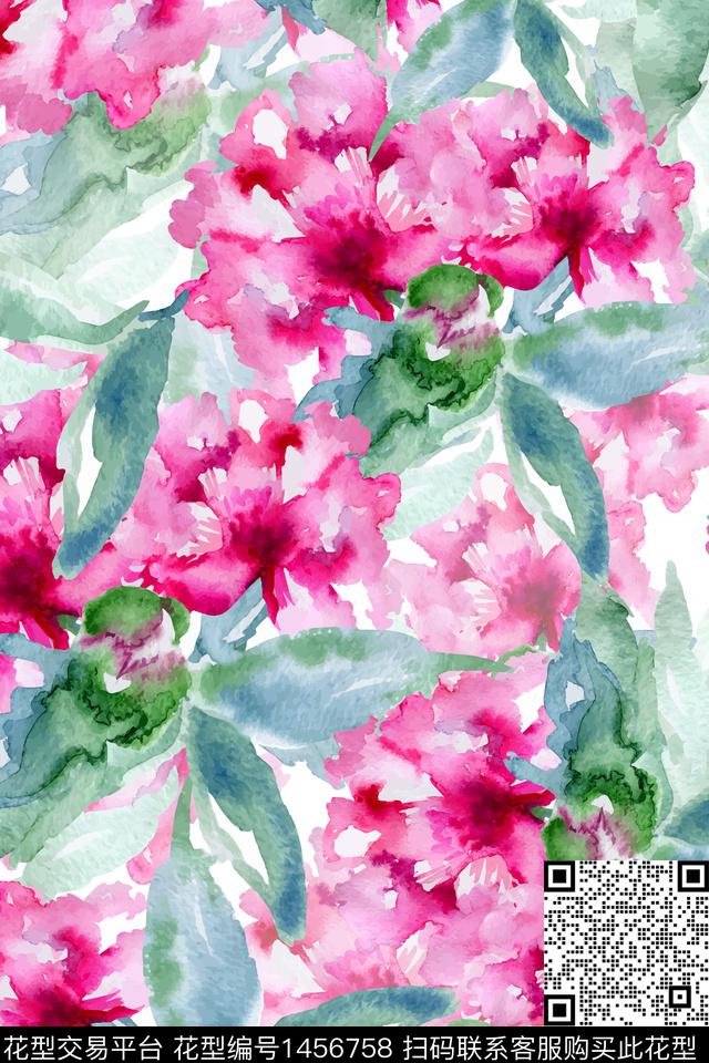 时尚花卉真丝数码印花华亿平台下载（图片编号: 1456758） - 瓦栏（Walan）