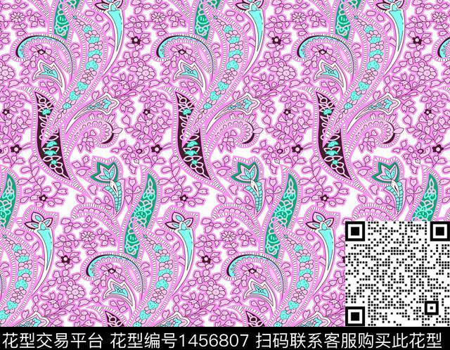 清爽底花卉佩斯利民族风数码印花华亿平台下载（图片编号: 1456807） - 瓦栏（Walan）