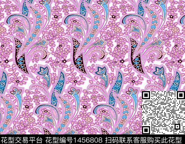 清爽底花卉佩斯利民族风数码印花华亿平台下载（图片编号: 1456808） - 瓦栏（Walan）