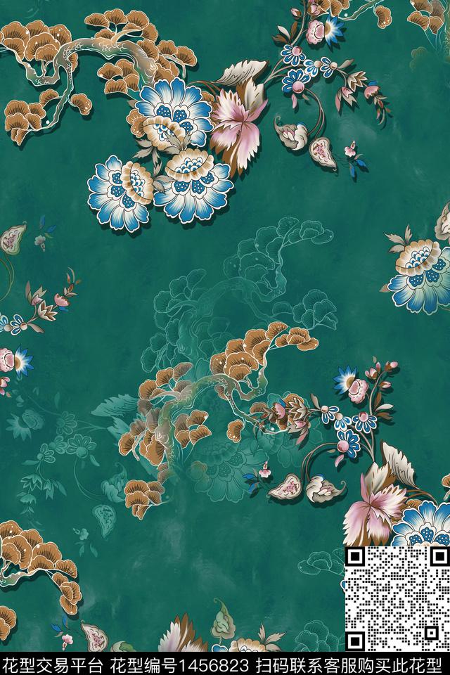 中国风真丝香云纱数码印花华亿平台下载（图片编号: 1456823） - 瓦栏（Walan）