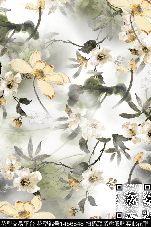 花卉大牌风中国风数码印花华亿平台下载（图片编号: 1456848） - 瓦栏（Walan）