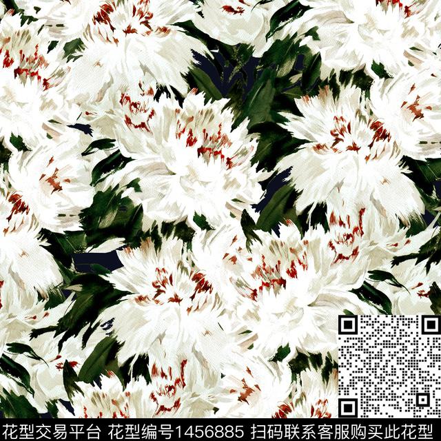 牡丹手绘大花2022春夏新品数码印花华亿平台下载（图片编号: 1456885） - 瓦栏（Walan）