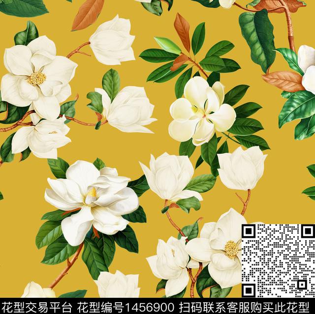 玉兰花大牌风OSCARDELARENTA数码印花华亿平台下载（图片编号: 1456900） - 瓦栏（Walan）