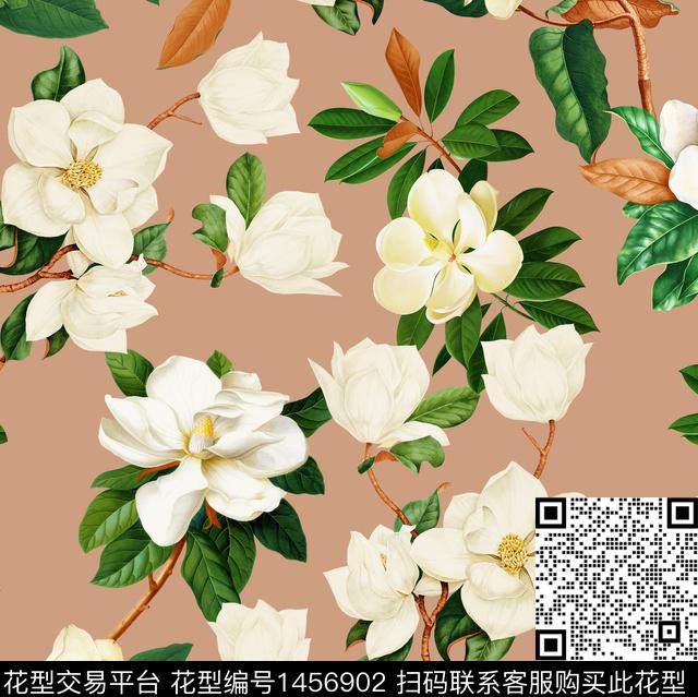 玉兰花大牌风OSCARDELARENTA数码印花华亿平台下载（图片编号: 1456902） - 瓦栏（Walan）