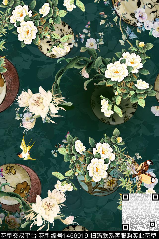 花卉中国风真丝数码印花华亿平台下载（图片编号: 1456919） - 瓦栏（Walan）