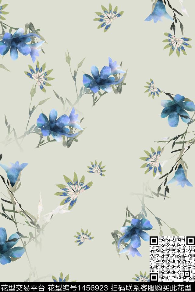 时尚清爽底花卉花卉数码印花华亿平台下载（图片编号: 1456923） - 瓦栏（Walan）