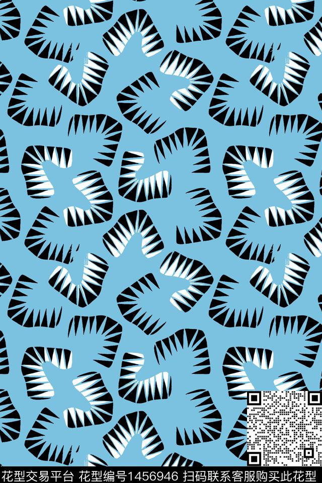 波点几何蓝色数码印花华亿平台下载（图片编号: 1456946） - 瓦栏（Walan）