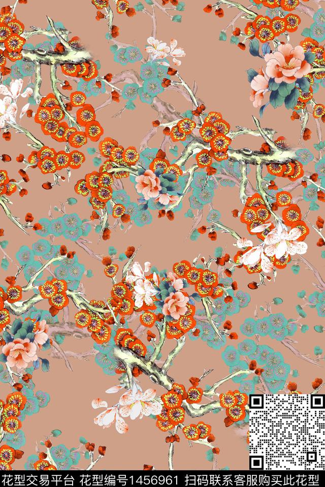花卉香云纱真丝数码印花华亿平台下载（图片编号: 1456961） - 瓦栏（Walan）