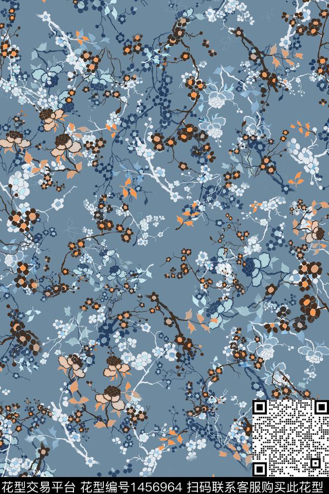 花卉香云纱真丝数码印花华亿平台下载（图片编号: 1456964） - 瓦栏（Walan）