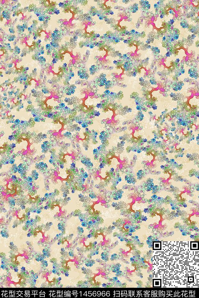 花卉香云纱真丝数码印花华亿平台下载（图片编号: 1456966） - 瓦栏（Walan）