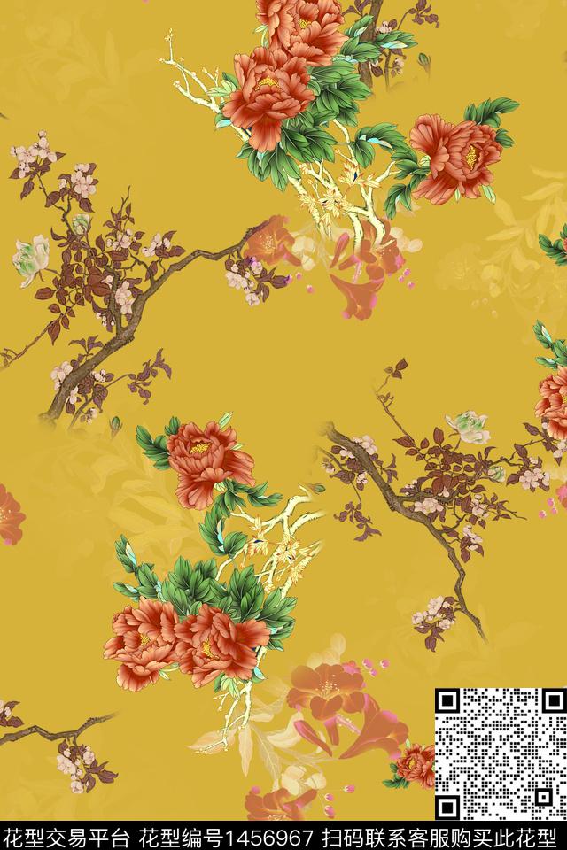 花卉香云纱真丝数码印花华亿平台下载（图片编号: 1456967） - 瓦栏（Walan）