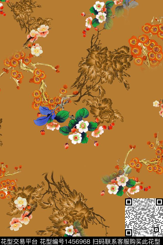 花卉香云纱真丝数码印花华亿平台下载（图片编号: 1456968） - 瓦栏（Walan）