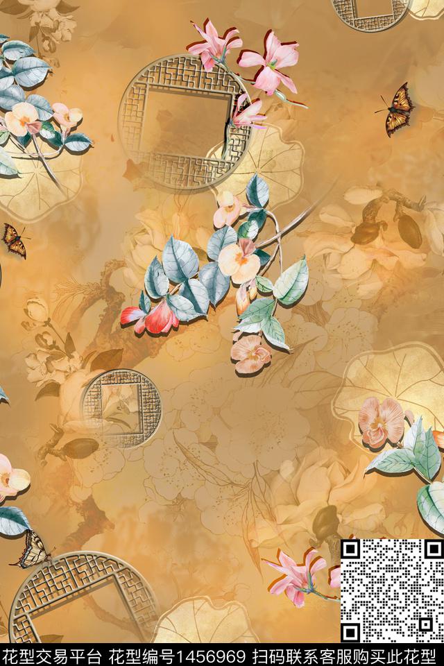 花卉香云纱真丝数码印花华亿平台下载（图片编号: 1456969） - 瓦栏（Walan）