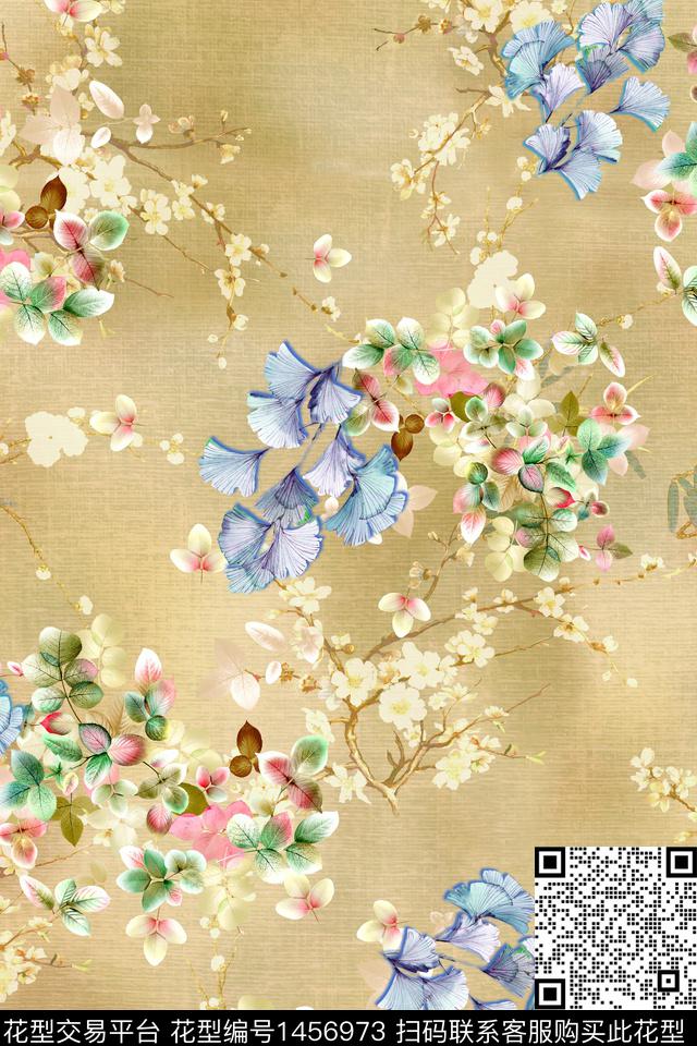 花卉香云纱真丝数码印花华亿平台下载（图片编号: 1456973） - 瓦栏（Walan）