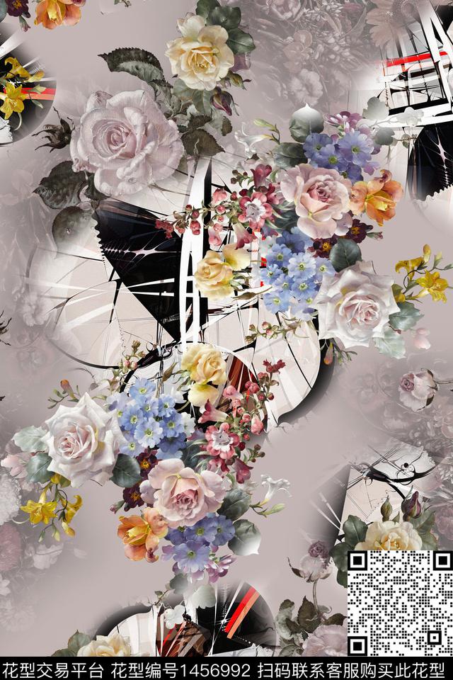 花卉大牌风香云纱数码印花华亿平台下载（图片编号: 1456992） - 瓦栏（Walan）