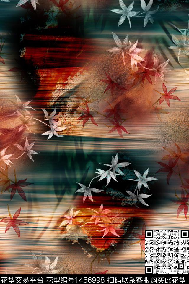 花卉大牌风香云纱数码印花华亿平台下载（图片编号: 1456998） - 瓦栏（Walan）