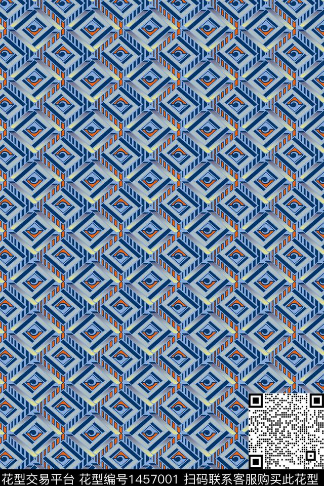 男装格子几何数码印花华亿平台下载（图片编号: 1457001） - 瓦栏（Walan）