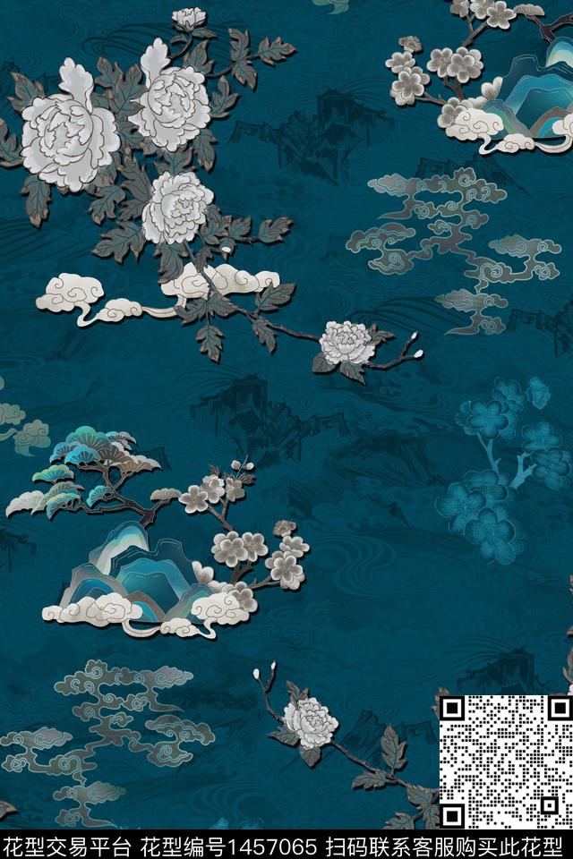 真丝香云纱复古旗袍花数码印花华亿平台下载（图片编号: 1457065） - 瓦栏（Walan）