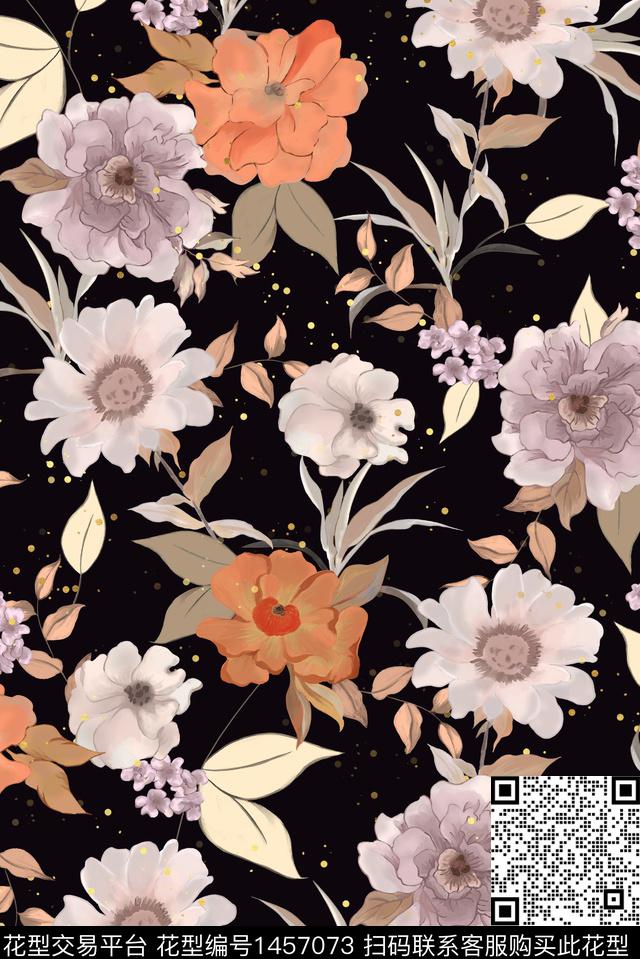 手绘花卉年轻女性花卉数码印花华亿平台下载（图片编号: 1457073） - 瓦栏（Walan）