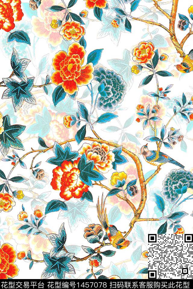 民族风花卉大牌风数码印花华亿平台下载（图片编号: 1457078） - 瓦栏（Walan）
