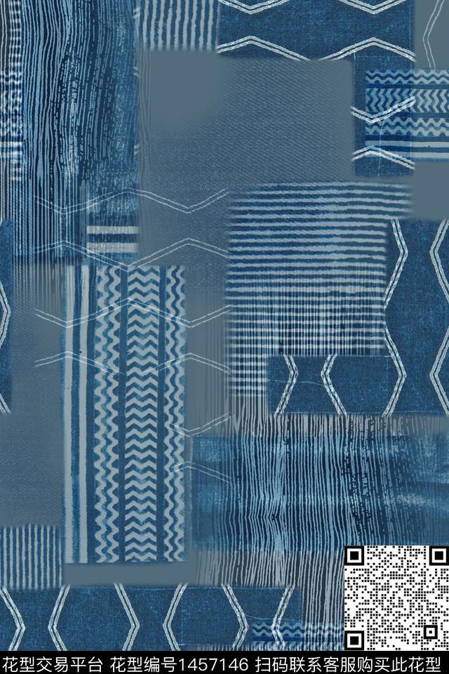 几何线条男装数码印花华亿平台下载（图片编号: 1457146） - 瓦栏（Walan）