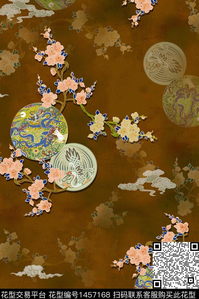 中国风旗袍香云纱数码印花华亿平台下载（图片编号: 1457168） - 瓦栏（Walan）