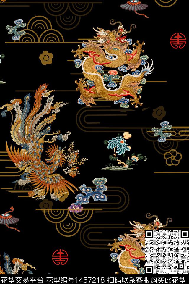 龙中国风真丝数码印花华亿平台下载（图片编号: 1457218） - 瓦栏（Walan）