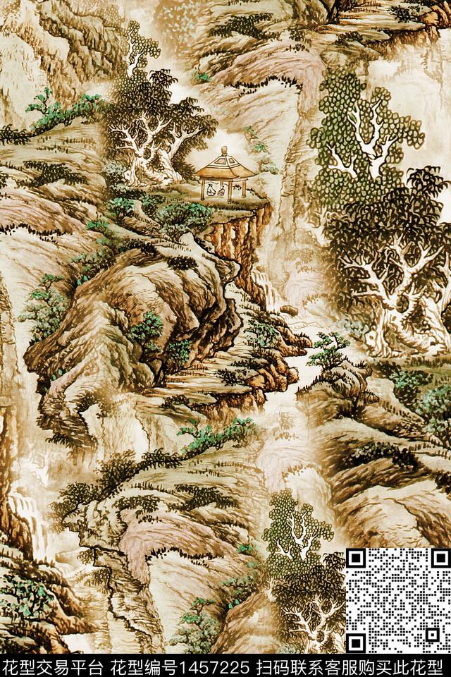 中国风真丝国画数码印花华亿平台下载（图片编号: 1457225） - 瓦栏（Walan）