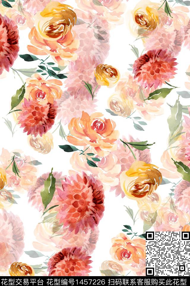 花卉小清新真丝数码印花华亿平台下载（图片编号: 1457226） - 瓦栏（Walan）