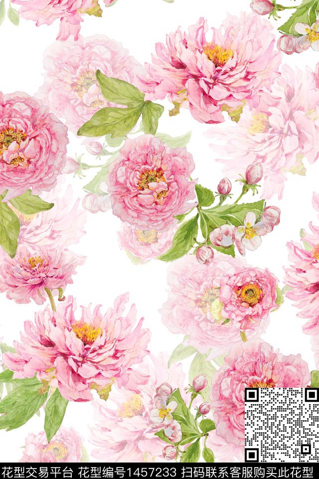 花卉小清新真丝数码印花华亿平台下载（图片编号: 1457233） - 瓦栏（Walan）