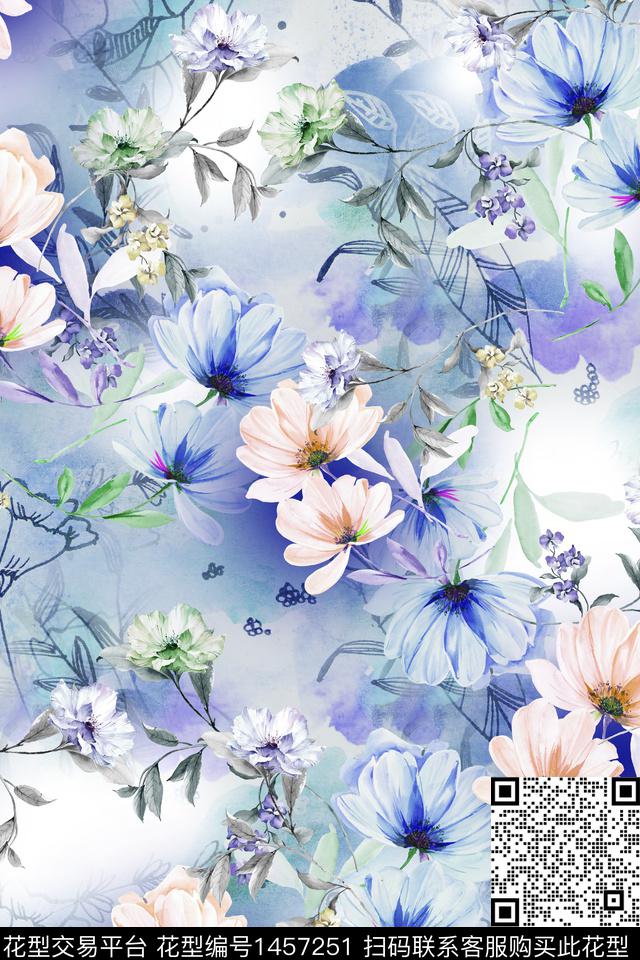 水彩肌理年轻女性数码印花华亿平台下载（图片编号: 1457251） - 瓦栏（Walan）