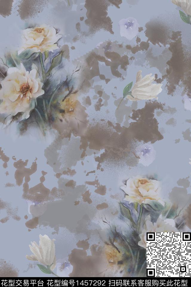 几何花卉彩底花卉简约传统印花华亿平台下载（图片编号: 1457292） - 瓦栏（Walan）