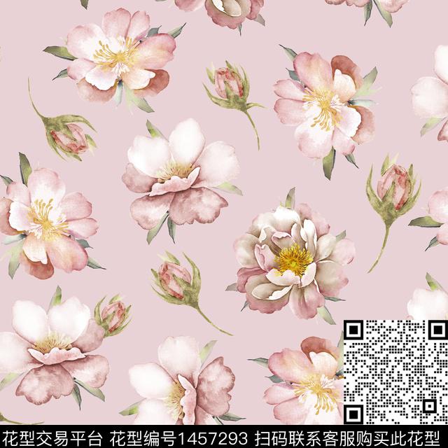 几何花卉几何彩底花卉传统印花华亿平台下载（图片编号: 1457293） - 瓦栏（Walan）