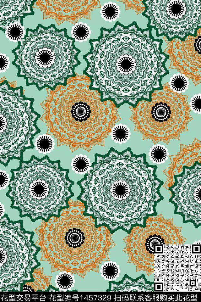 民族风满版散花抽象传统印花华亿平台下载（图片编号: 1457329） - 瓦栏（Walan）
