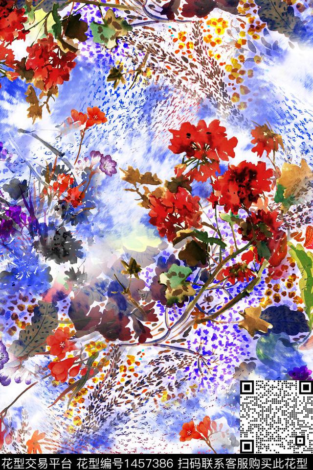 绿植树叶数码华亿平台抽象花卉数码印花华亿平台下载（图片编号: 1457386） - 瓦栏（Walan）