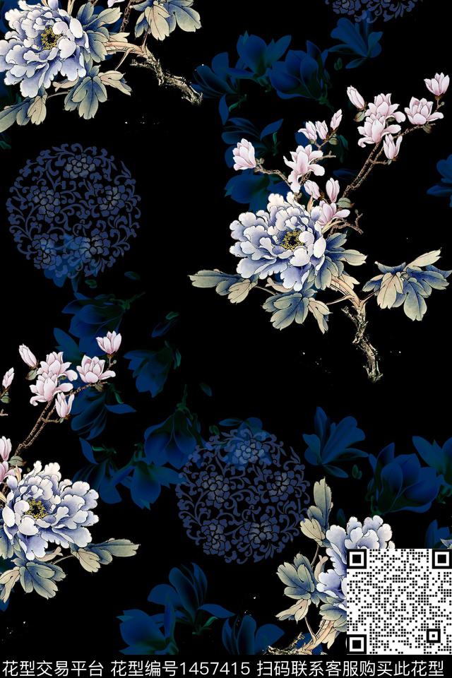 花卉中国风真丝数码印花华亿平台下载（图片编号: 1457415） - 瓦栏（Walan）