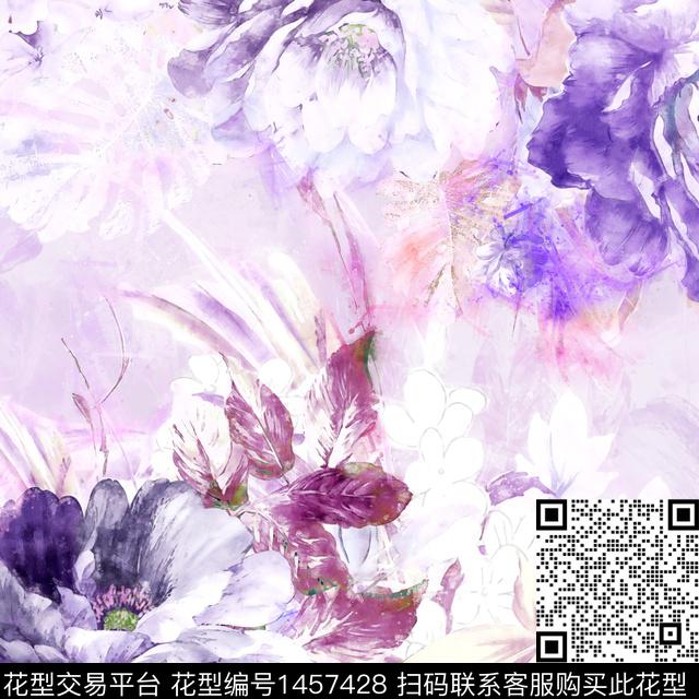 数码华亿平台水彩花卉牡丹数码印花华亿平台下载（图片编号: 1457428） - 瓦栏（Walan）