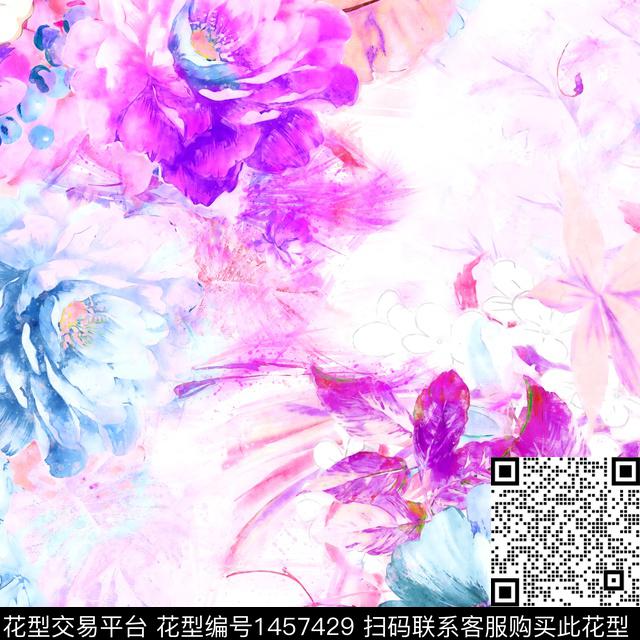 数码华亿平台水彩花卉牡丹数码印花华亿平台下载（图片编号: 1457429） - 瓦栏（Walan）