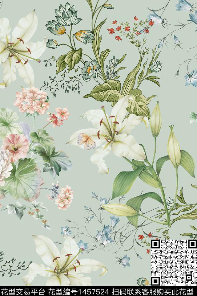 花卉大牌风小清新数码印花华亿平台下载（图片编号: 1457524） - 瓦栏（Walan）