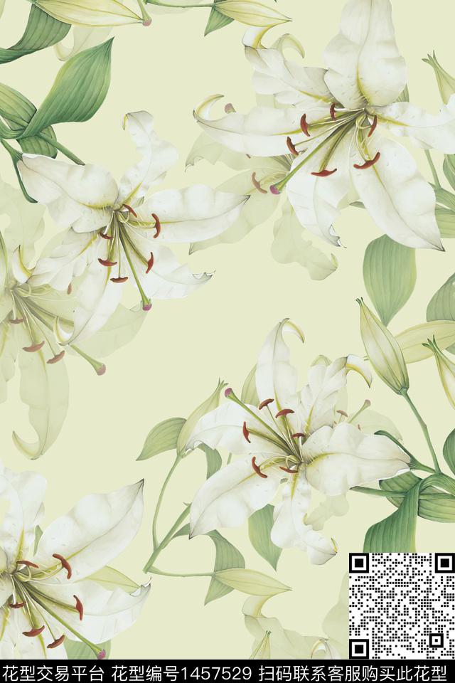 清爽底花卉花卉大牌风数码印花华亿平台下载（图片编号: 1457529） - 瓦栏（Walan）