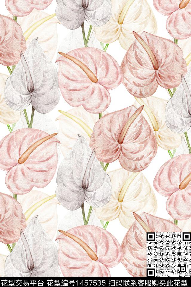 清爽底花卉花卉大牌风数码印花华亿平台下载（图片编号: 1457535） - 瓦栏（Walan）