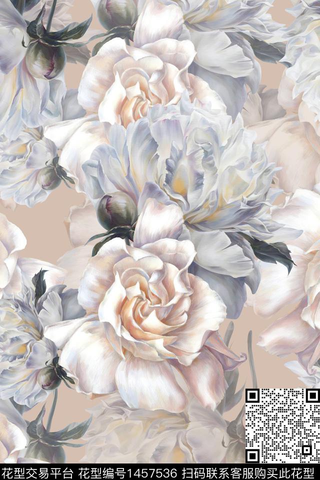 花卉大牌风香云纱数码印花华亿平台下载（图片编号: 1457536） - 瓦栏（Walan）