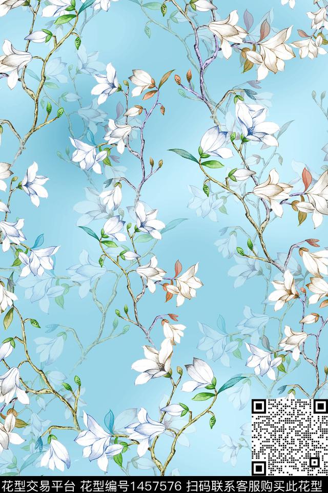 花卉小清新真丝数码印花华亿平台下载（图片编号: 1457576） - 瓦栏（Walan）