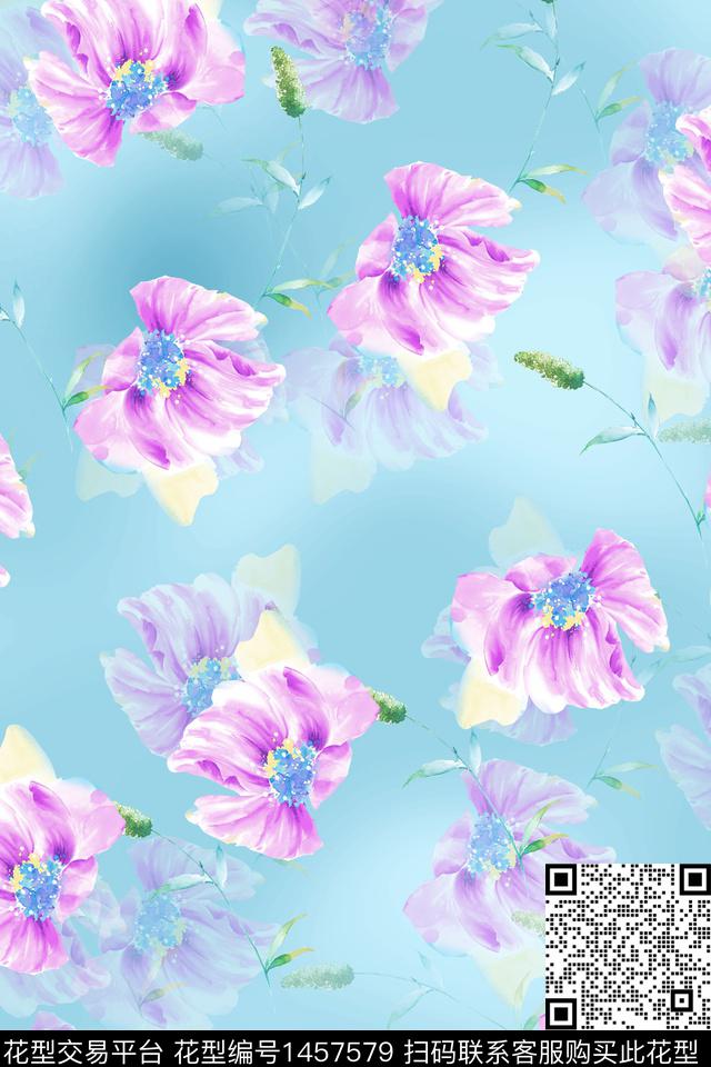 花卉小清新真丝数码印花华亿平台下载（图片编号: 1457579） - 瓦栏（Walan）