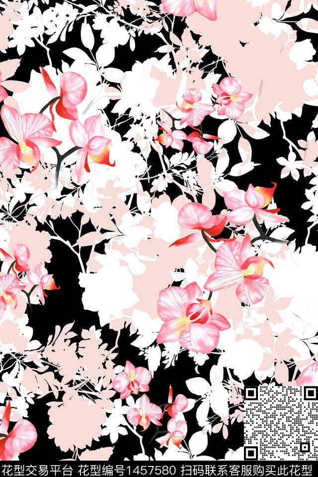 时尚花卉真丝数码印花华亿平台下载（图片编号: 1457580） - 瓦栏（Walan）