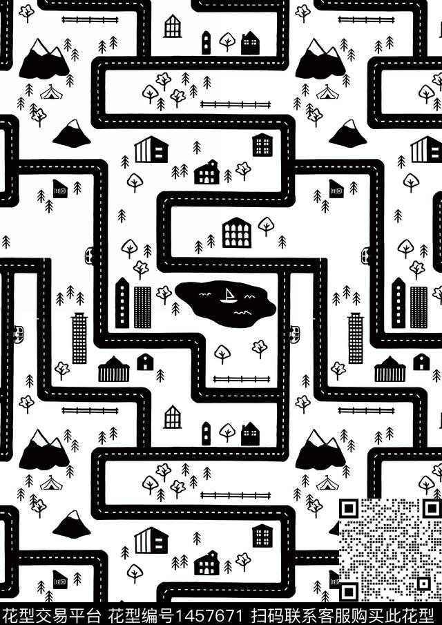 交通标志几何涂鸦数码印花华亿平台下载（图片编号: 1457671） - 瓦栏（Walan）