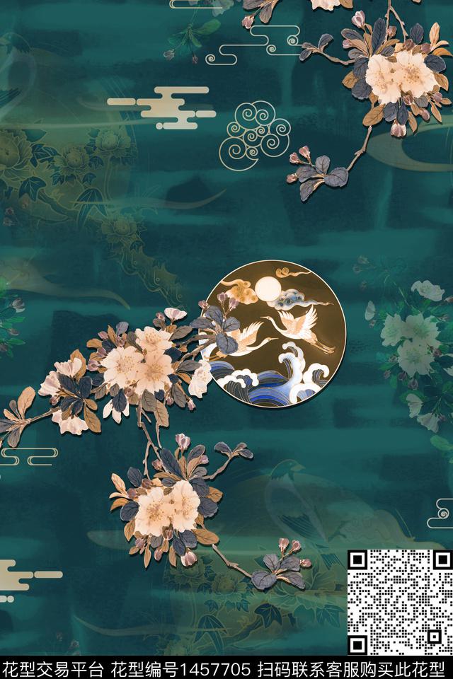 中国风仙鹤香云纱数码印花华亿平台下载（图片编号: 1457705） - 瓦栏（Walan）