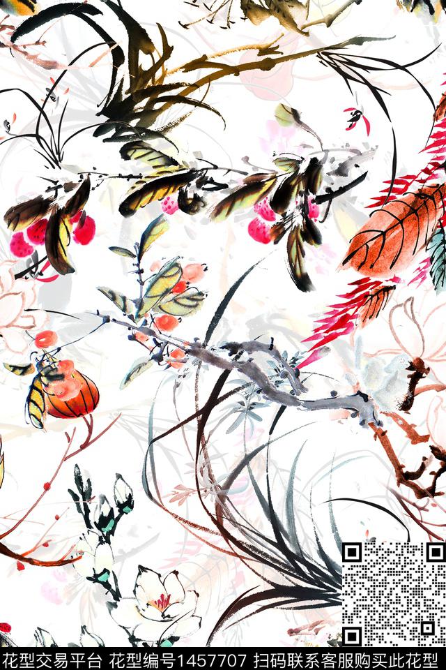 水墨风大牌风旗袍数码印花华亿平台下载（图片编号: 1457707） - 瓦栏（Walan）