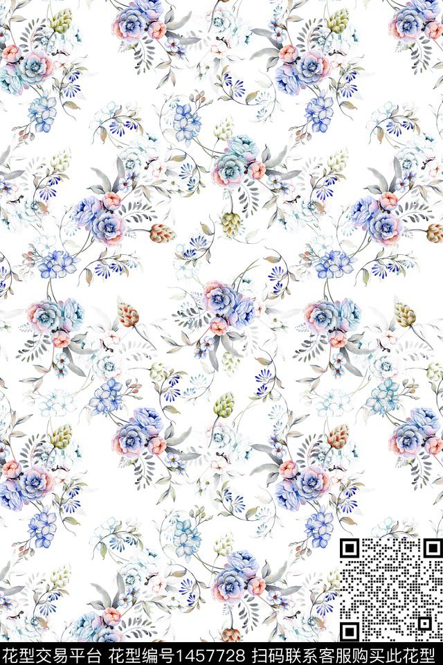清爽底花卉花卉大牌风数码印花华亿平台下载（图片编号: 1457728） - 瓦栏（Walan）