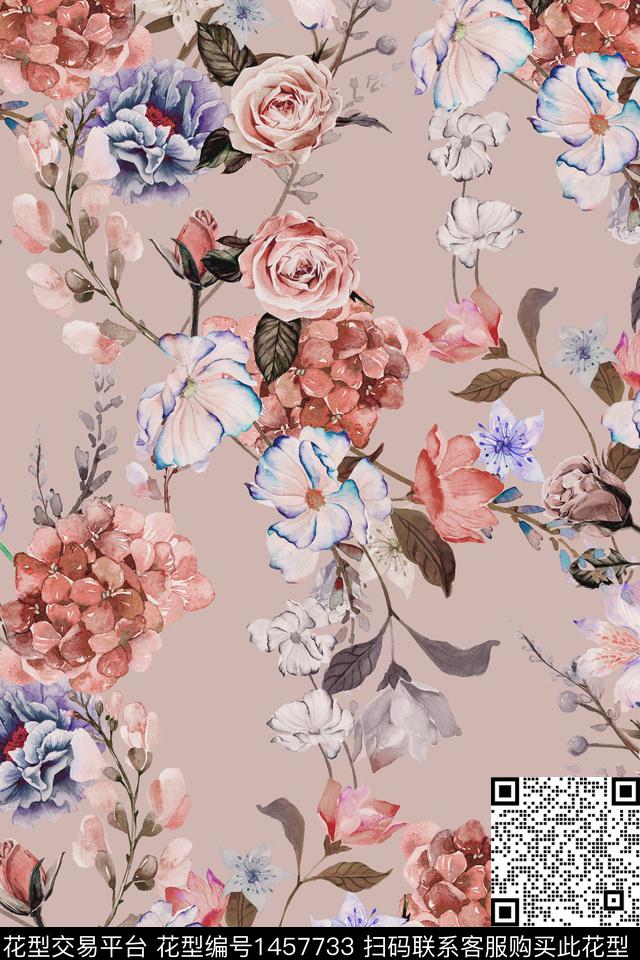 清爽底花卉花卉大牌风数码印花华亿平台下载（图片编号: 1457733） - 瓦栏（Walan）